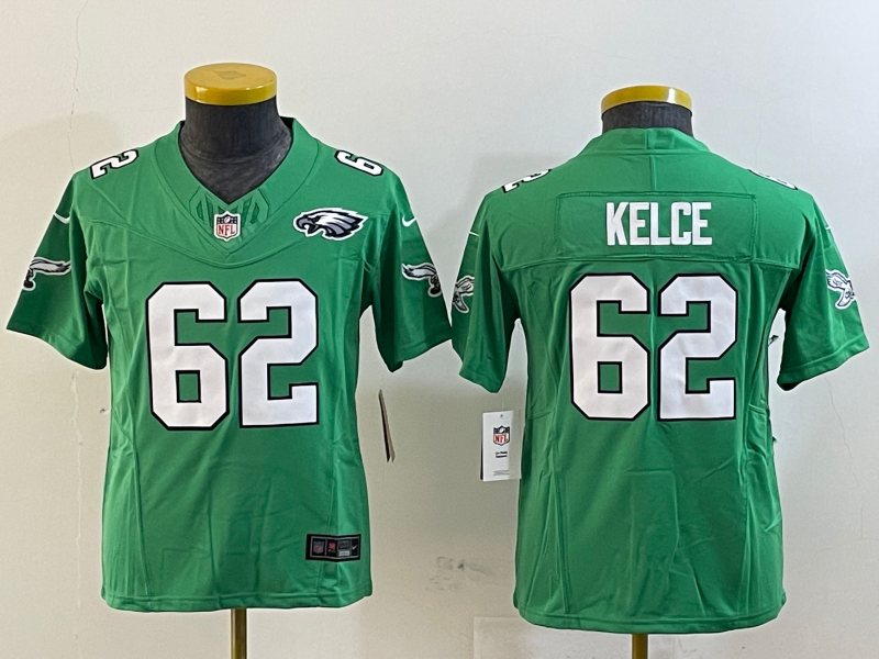 Youth 2025 Philadelphia Eagles 62 Kelce green Nike NFL jersey style 2